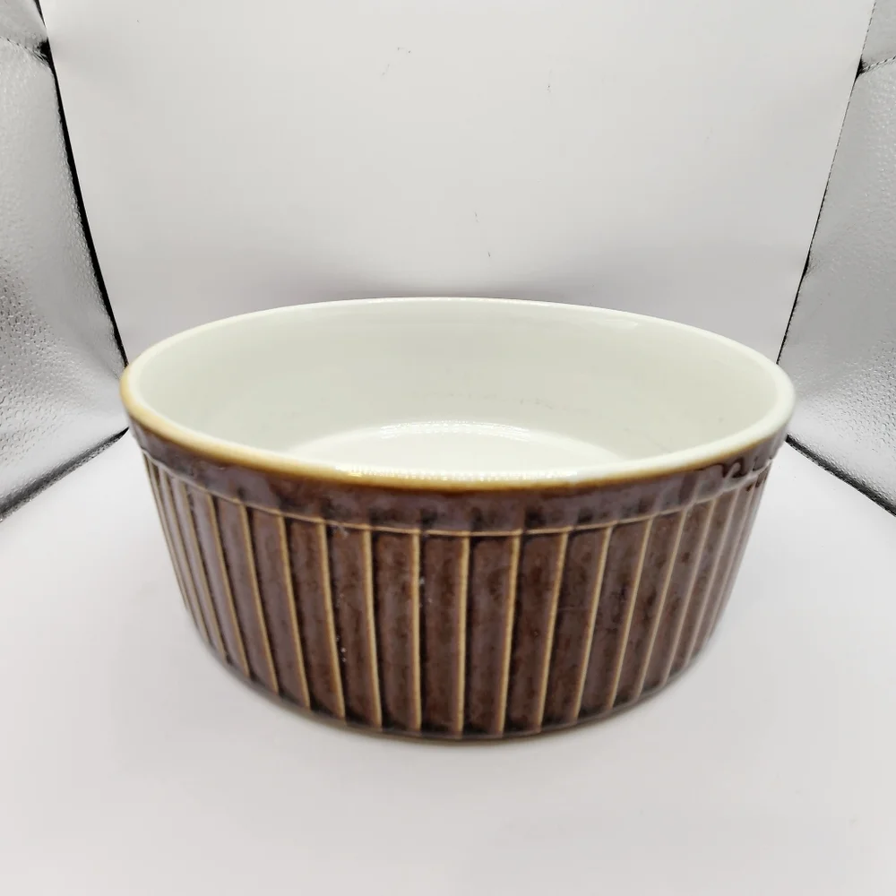 Vintage Glazed Brown Soufflé Baking Dish